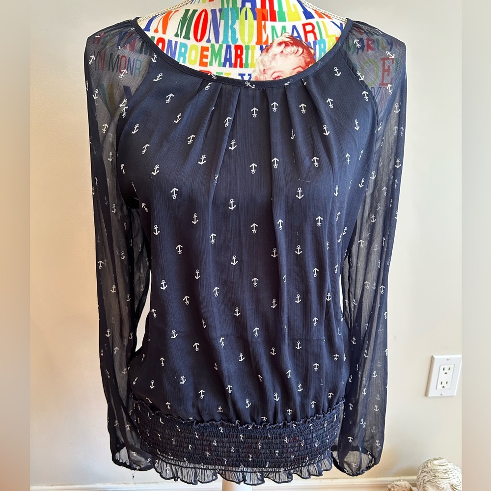 Navy Anchor Print Women's Top by Vera Moda